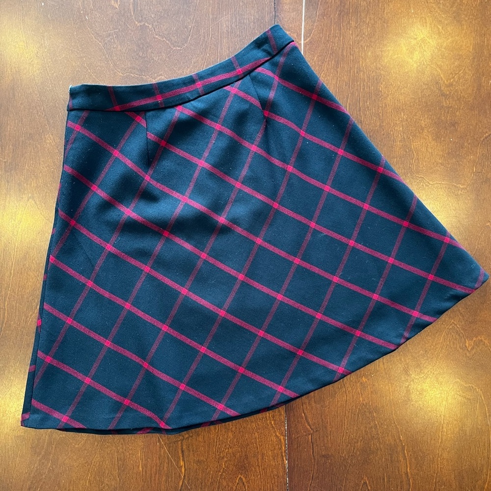 Navy and Red Large Check Skirt by Contemporaine by Simons